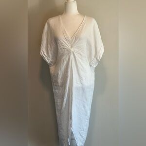 Venti6 Italian 100% White Linen Hi/Low Twist Front Dress size Medium NWT
